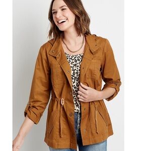 Maurices Brown Solid Drawcord Waist Hooded Anorak Utility Jacket - Size: Medium